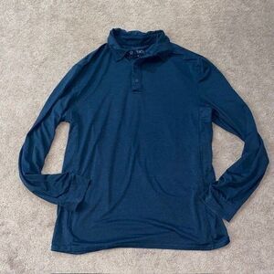 Quince Men's Flowknit Breeze Performance Long Sleeve Polo Blue Size Medium